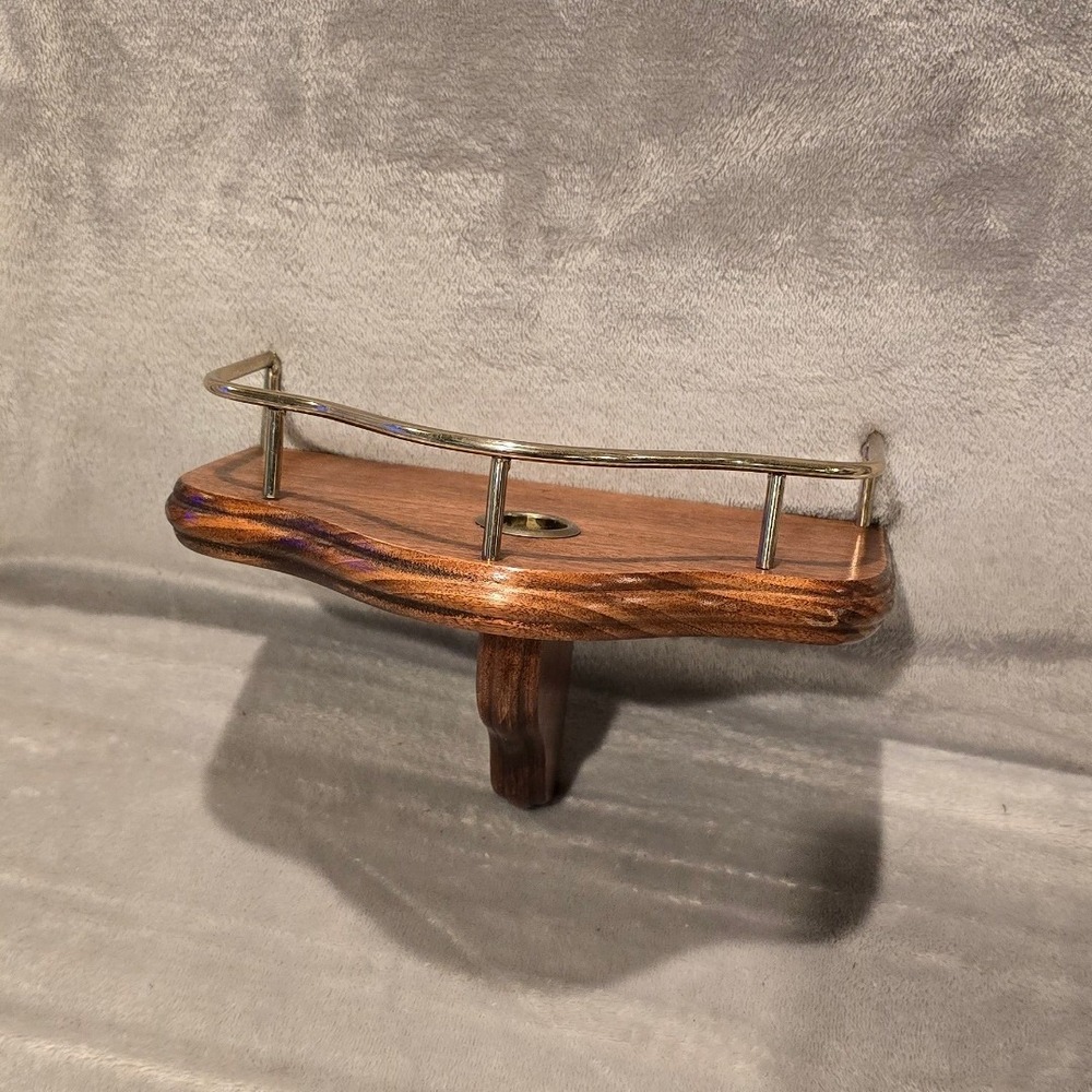 Vintage Wood Mid-Century Wall Sconce Brass Rail Candle Holder Wooden Shelf